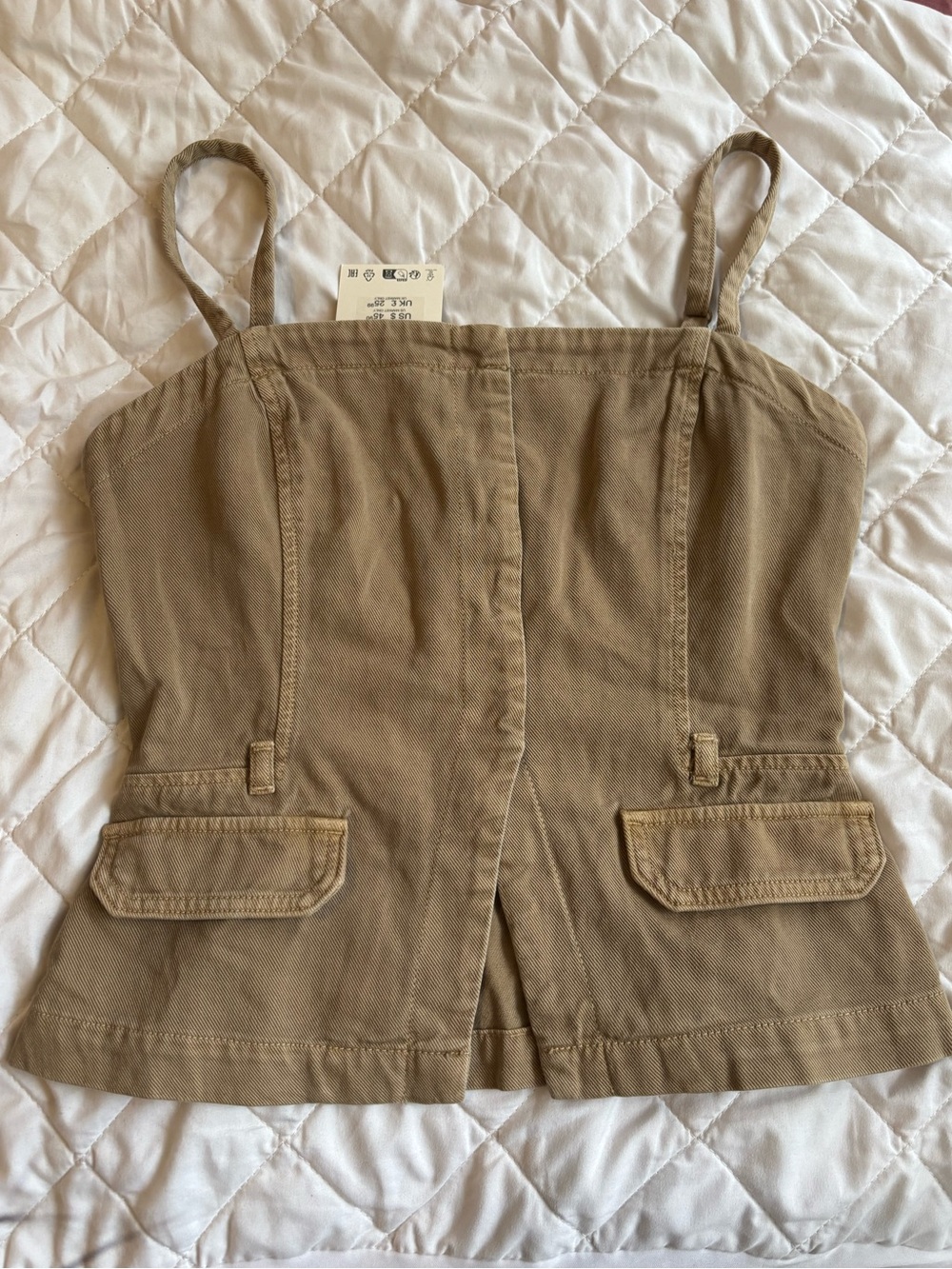 Zara Women's Khaki Utility Top - Beige/Tan